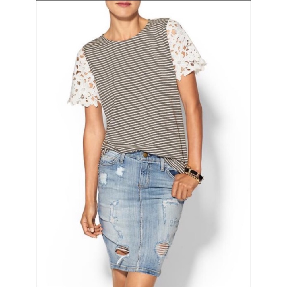 Sunday in Brooklyn Lace Sleeve Stripe Top.